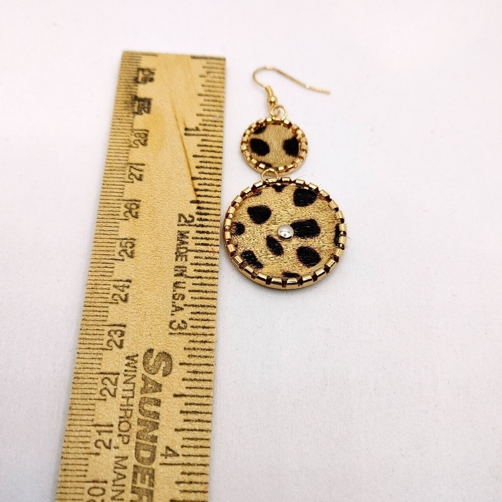 Leopard Leather Drop Earrings | Boho Statement Dangle - Picture 4 of 4